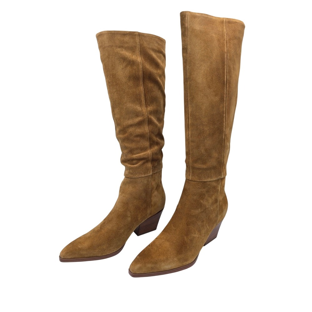 Marc Fisher Tarrie Tall Boots Womens 8 Tan Suede Pointed Toe‎ Western Block Heel